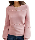 GRACE KARIN Women's Pom Ribbed Knit Sweaters Long Sleeve Pullover Pink XL XLarge
