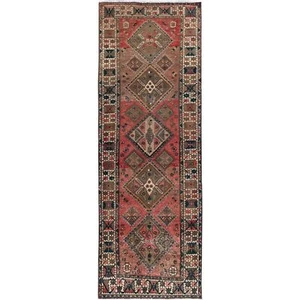 3'5"x10'3" Blush Red Vintage Zoroastrian Hand Knotted Pure Wool Runner Rug R882 - Picture 1 of 7