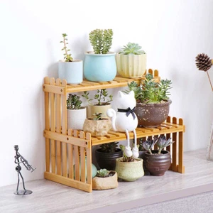 Wooden Desk Storage Organizer Desktop Display Plant Stand Flower Pot Shelf Rack - Picture 1 of 12