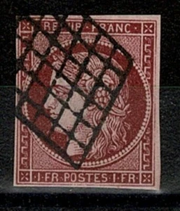 FRANCE YVERT N° 6d SCOTT # 9 " CERES 1F CHERRY CARMINE 1853" USED VF SIGNED X161 - Picture 1 of 2