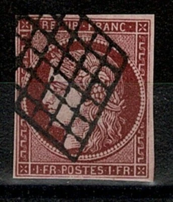 FRANCE YVERT N° 6d SCOTT # 9 " CERES 1F CHERRY CARMINE 1853" USED VF SIGNED X161 - Image 1 of 2