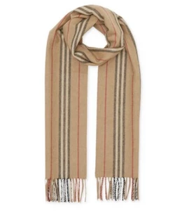 NEW $490 Burberry Stripe 100% Cashmere Beige Scarf, 168 x 30cm - Picture 1 of 11