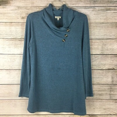 Seven Forty Two Tunic Asymmetric Cowl Neck Blue Black Marled - Image 1 of 4