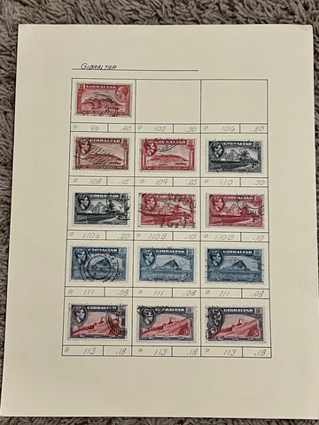 GIBRALTAR BRITISH COLONY STAMPS ON AUCTION PAGE KGV KGVI, DUPLICATES Cover