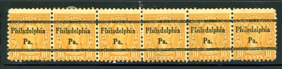 US Scott # 591 - Used - Nice Centering - Precancel - Strip of 6        (29-C235) - Image 1 of 1