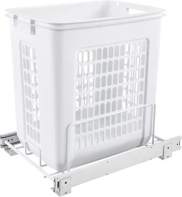  Pull Out 20" Deep Steel Mounted Polymer Plastic Clothes Laundry Hamper , White - Imagem 1 de 4