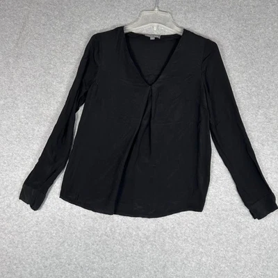 Blusa para mujer TINLEY ROAD talla S negra manga larga 100 % seda plisada frontal Foto 1 de 4