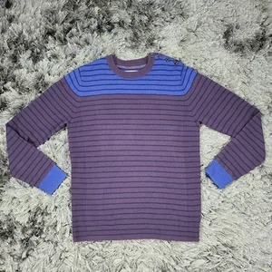 Suéter Reiss Para Hombre Grande Púrpura Azul Rayas Cuello Redondo Lana de Cordero Botón Pullover - Imagen 1 de 14