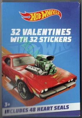 Kids Valentine's Cards - Hot Wheels - 32 Valentines with 32 Stickers - Image 1 of 2