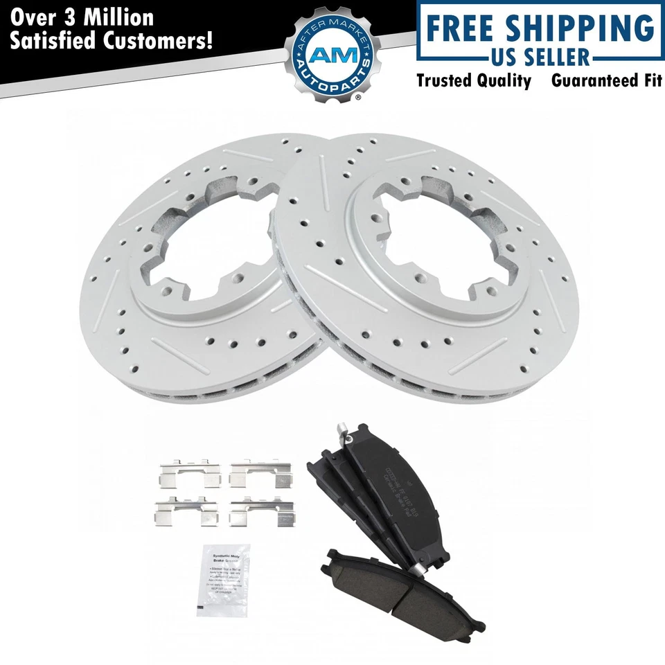 Juego de pastillas delanteras de rotor de freno perforado y ranurado recubierto y recubierto de cerámica para Nissan Foto 1 de 4