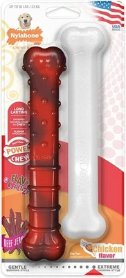 NYLABONE DURACHEW POWER DENTAL DOG CHEW TOY BONES CHICKEN & BEEF JERKY LARGE