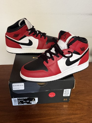 Air Jordan Retro 1 Mid Gs Taglia 7 Youth Rosso Nero Bianco