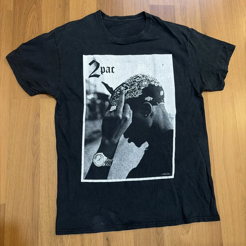 Y2K Тупак рубашка мужская средний средний палец 2Pac Makaveli рэп футболка выцветший хип-хоп - Изображение 1 из 4