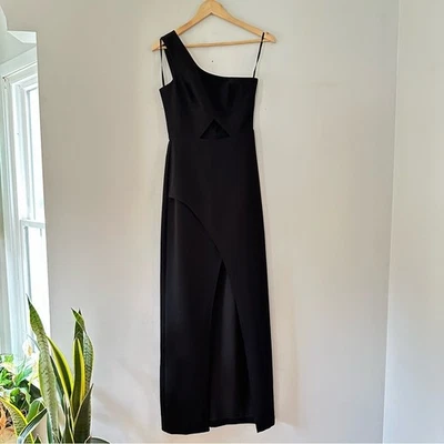 BCBG MAXAZRIA Kauri Gown Black One Shoulder Cutout  Maxi Dress w/ Slit Size 2 - Image 1 of 4