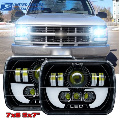 Fit For Chevy C/K 1500 2500 3500 newest Pair  7x6" 5x7 Square LED Headlights new - Image 1 of 4