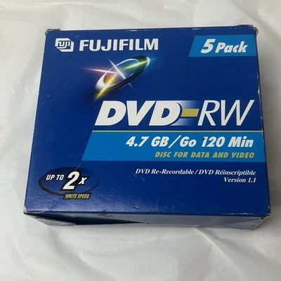 Fujifilm 5pk DVD-RW Blank Discs DVDs 120 Min 4.7GB Jewel Cases New - Image 1 of 2