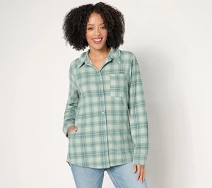 Denim & Co. Tunica a quadri taglia XL in jersey celeste con pieghe sul retro ALPINE FROST A678640 - Foto 1 di 1
