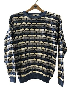 Vintage Jed Wear Sweater Men’s Size M All Coogi Style Wool Blend Blue/White - Picture 1 of 4