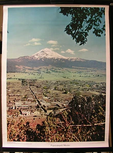 Hermoso mural antiguo escolar Popocatépetl volcán El Popo México América 52x70cm - Imagen 1 de 1