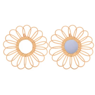 Espejo de ratán decorativo redondo espejo de pared espejo de tocador arte creativo decoración Foto 1 de 4