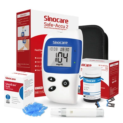 SINOCARE SAFE ACCU2 Misuratore Glicemia Glucometro Kit Misuratore di Zucchero nel Sangue 150 Strisce