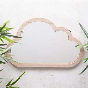 Cloud Wall Mirror Natural Wooden Childrens Nursery Neutral Boho Decor - Picture 1 of 3