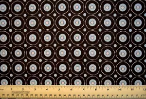 Geometric circles within circle white blue brown quilting 17" 100% cotton fabric - Picture 1 of 2