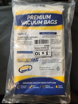 NEW! NIB! KVBC-30 Premium Vacuum Bags Designed For C Style Vacuums 30 Bags Total - Image 1 of 2