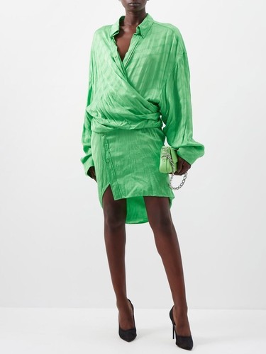 Abito BALENCIAGA avvolgente davanti BB Jacquard verde taglia FR 34 XS