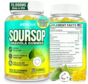 ✨ Soursop Graviola Gummies Sea Moss Turmeric Cell Support Immune Sugar Free 60 C - Picture 1 of 7