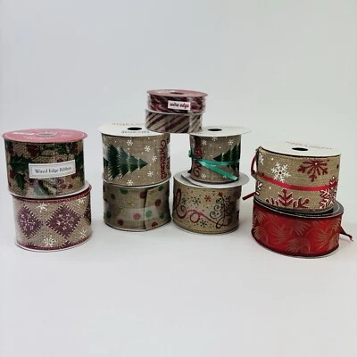 Variety Lot Of of 10 Mixed Christmas Ribbon Bow Wired Regular Different Patterns - Image 1 of 4