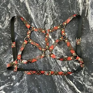 Red Plaid Tartan Punk Gothic Bra Strappy Harness Daisy Corsets Dolls Kill - Picture 1 of 4