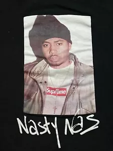 Supreme FW 17 Nasty Nas T-shirt Photo Box logo Tee Black Size L 21x26 Rare - Picture 1 of 4