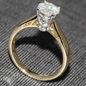 1.20 TCW Round Cut Moissanite Vintage Engagement Ring 14k Multi-Tone Gold Plated - Picture 1 of 7