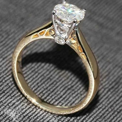 1.20 TCW Round Cut Moissanite Vintage Engagement Ring 14k Multi-Tone Gold Plated - Image 1 of 4