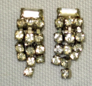 Vintage Strass Ohrhänger Clip-On 50er Jahre großes Baguette und Quadrat - Bild 1 von 7