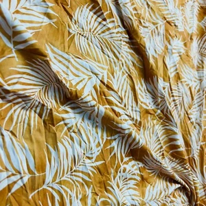 White Leaves Mustard Nylon Spandex Fabric 4-Way Stretch for swimwear - Picture 1 of 6