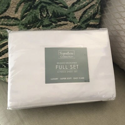 Signature Collection Bed Linens 4-pc Flat Fitted Pillow Cases New White Full Set - Image 1 of 4
