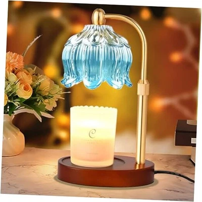 Lámpara Calentador Vela Flor Ajustable con Temporizador, Calentador Vidrio Tulipán Loto Azul Foto 1 de 4