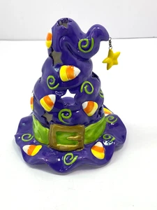 Sombrero de Bruja de Cerámica Candelabro Púrpura con Estrella Remolino y Patrón de Maíz Caramelo - Imagen 1 de 15