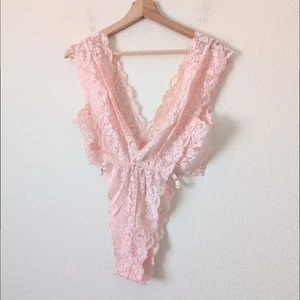 Hot As Hell HAH Deep-V Neck Lingerie Bodysuit Copper Rose Lace Small Sultry Sexy - Picture 1 of 6