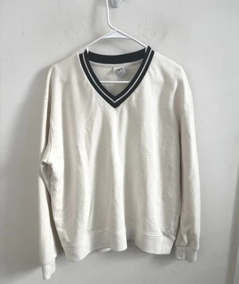 ZARA Mens Ireland Varsity V-Neck Sweater white Knit Academia Preppy L Old Money - Image 1 of 4