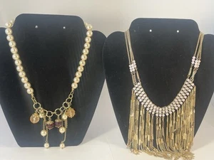 Two Guess Necklaces Gold Tone With Stones Boho Fringe Style - Picture 1 of 6
