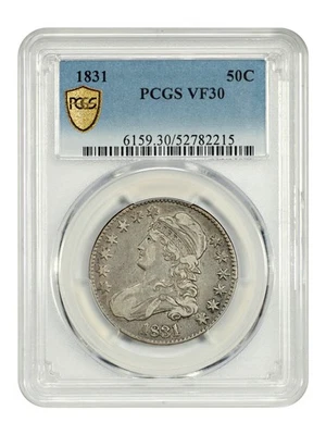 Medio dólar busto tapado 1831 50C graduación profesional VF30 Foto 1 de 4