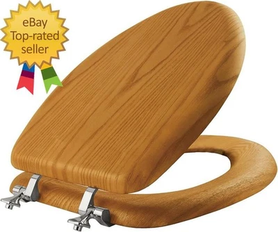 Asiento de inodoro Mayfair chapa de roble natural con bisagras cromadas Foto 1 de 4