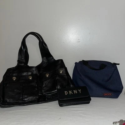 Lote de 3 artículos DKNY, bolso de mezclilla, bolso de hombro, bolsa de teléfono celular con lazo para cinturón  Foto 1 de 4