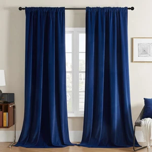 JOYDECO Cortinas Terciopelo Azul 90 Pulgadas Largo 2 Paneles Conjunto Varilla Bolsillo Térmico - Imagen 1 de 4