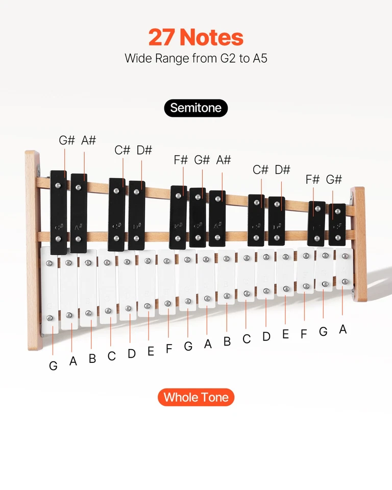 VEVOR 27-Note Glockenspiel Xylophone - Percussion Instrument with Metal Keys