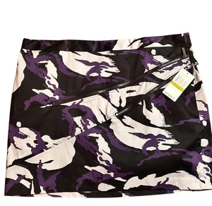 Minifalda Michael Kors para mujer púrpura negra camuflada detalles con cremallera talla 14 nueva con etiquetas - Imagen 1 de 4