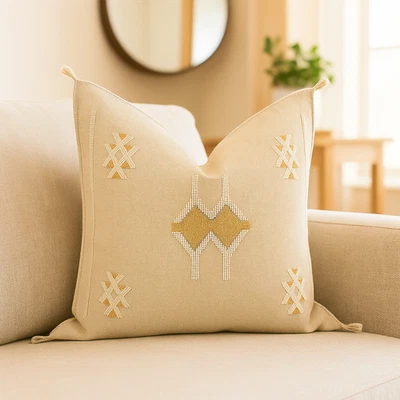 Funda de almohada de seda de cactus marroquí hecha a mano - decoración boho beige Foto 1 de 4